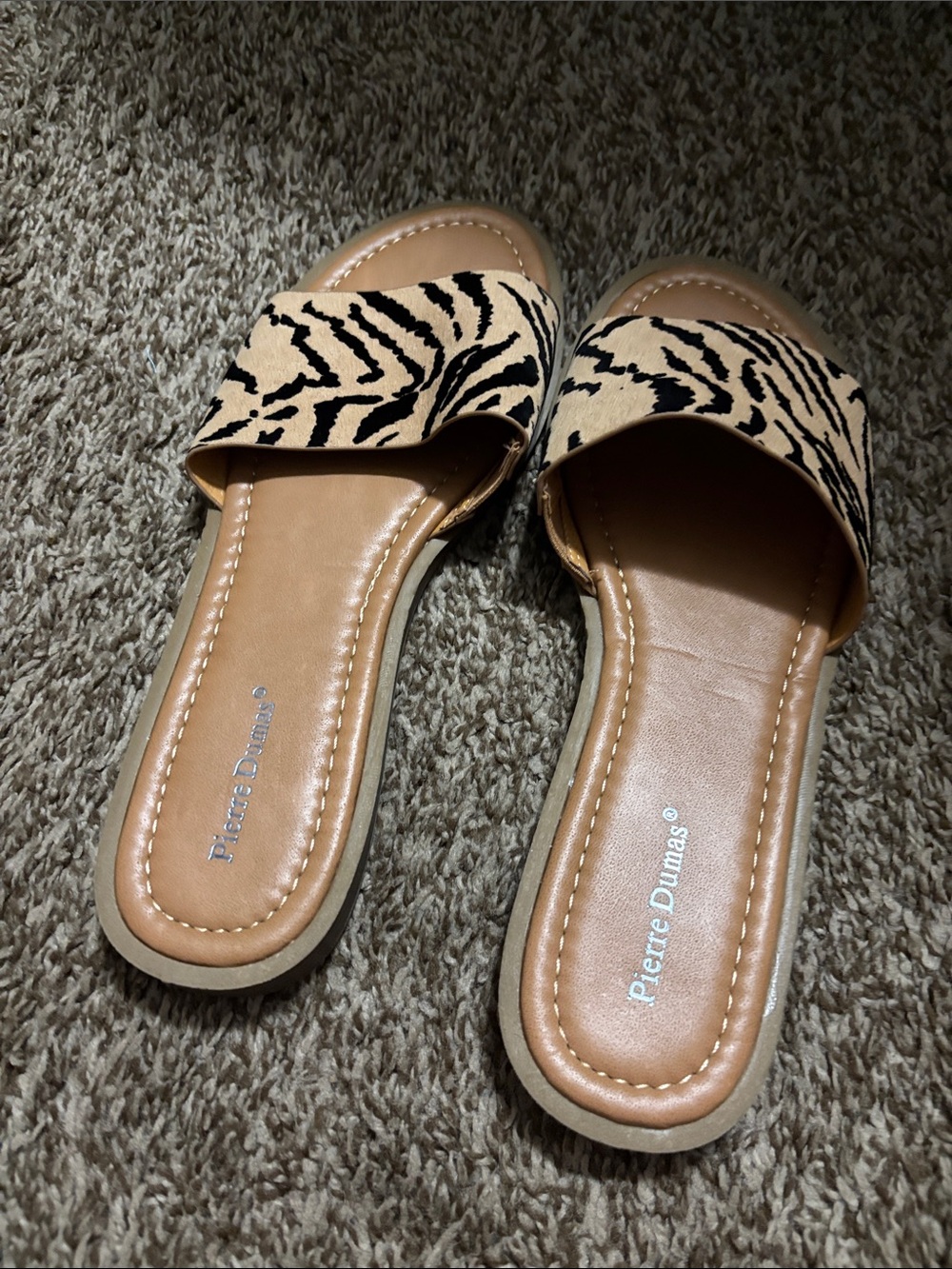 Pierre Dumas Black and Tan Zebra-Print Slide Mules